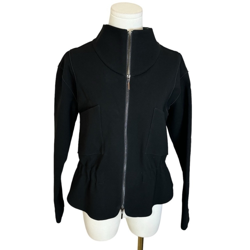 EMPORIO ARMANI Black Jacket Zipper Side Double size S M Teal Lined Pockets Rare‎
